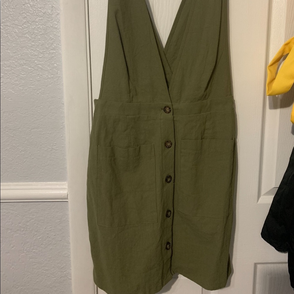 Olive Green button down overall dress